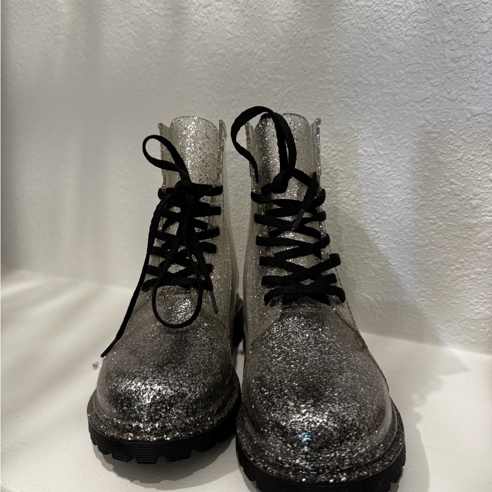 Forever 21 Silver Glitter Combat Boots